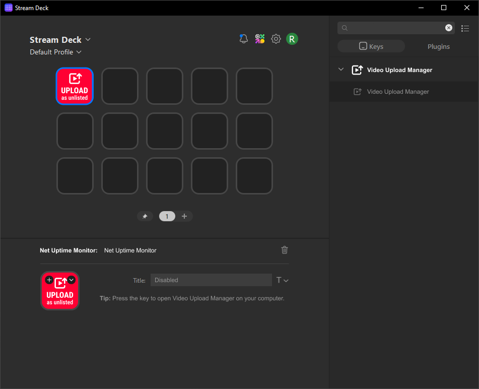 Stream Deck Konfiguration des Video Upload Managers